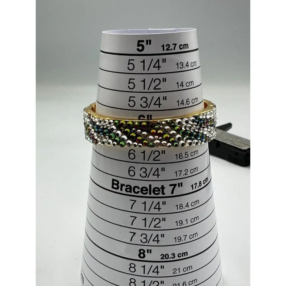 Rhinestone Watch Women Gold Tone Striped Bling Bangle Band New Battery 6.5